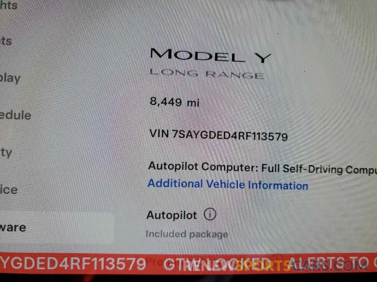9 Photograph of a damaged car 7SAYGDED4RF113579 TESLA MODEL Y 2024