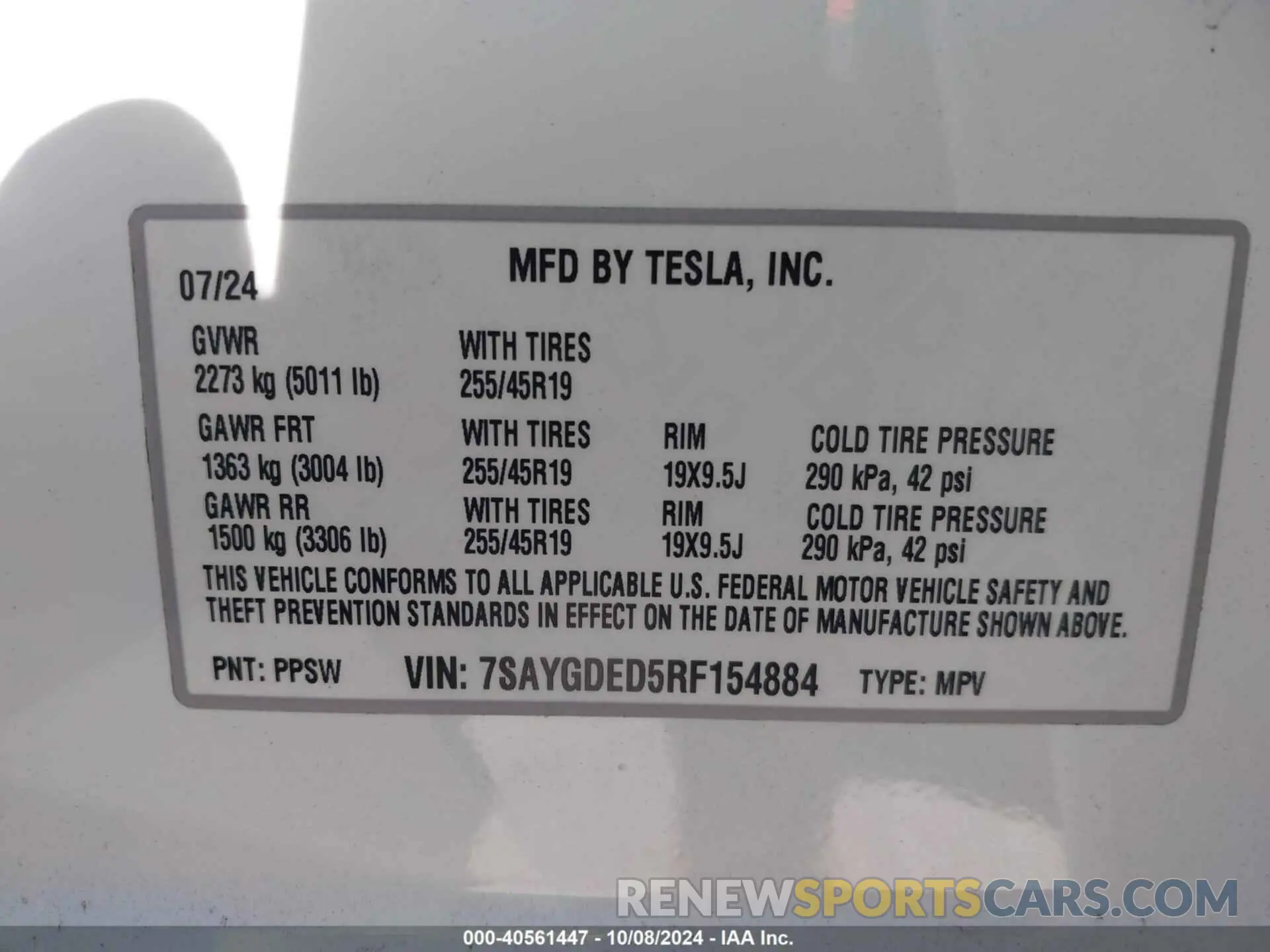 9 Фотография поврежденного автомобиля 7SAYGDED5RF154884 TESLA MODEL Y 2024