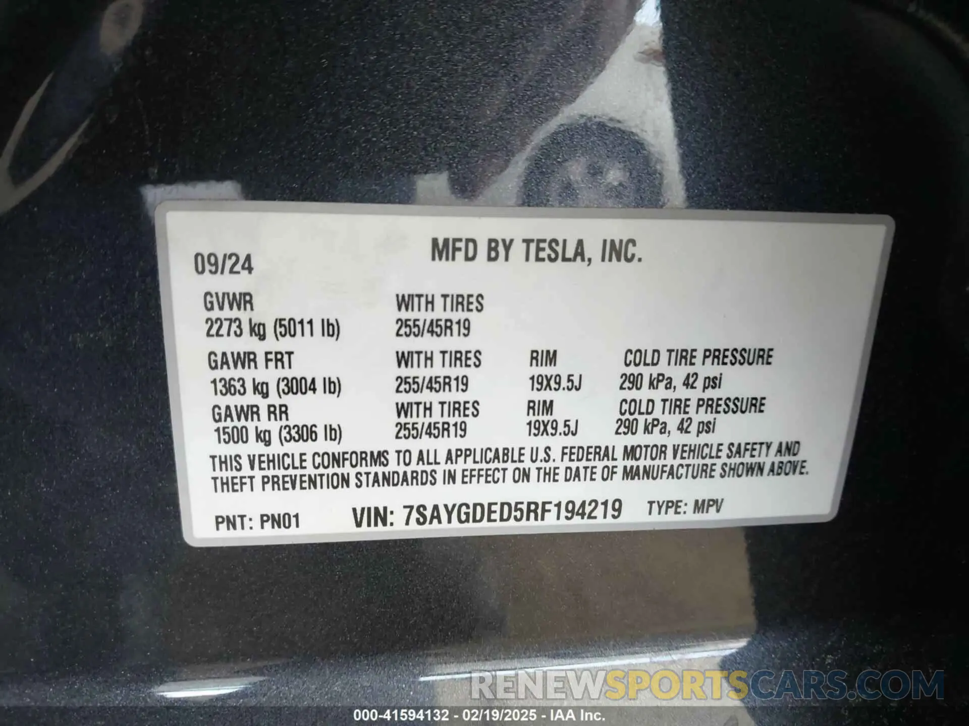 9 Фотография поврежденного автомобиля 7SAYGDED5RF194219 TESLA MODEL Y 2024