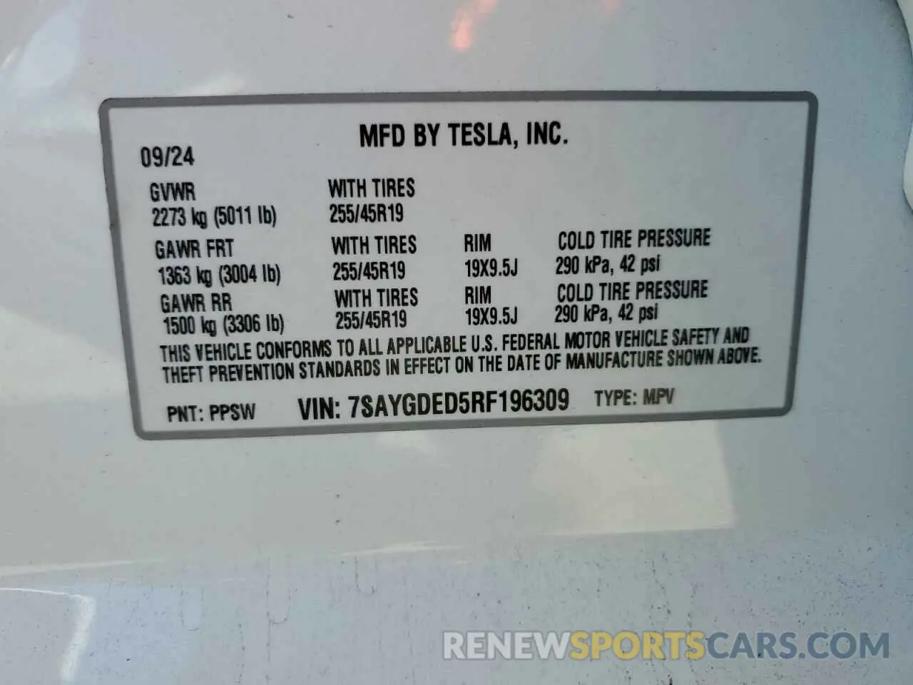 14 Фотография поврежденного автомобиля 7SAYGDED5RF196309 TESLA MODEL Y 2024