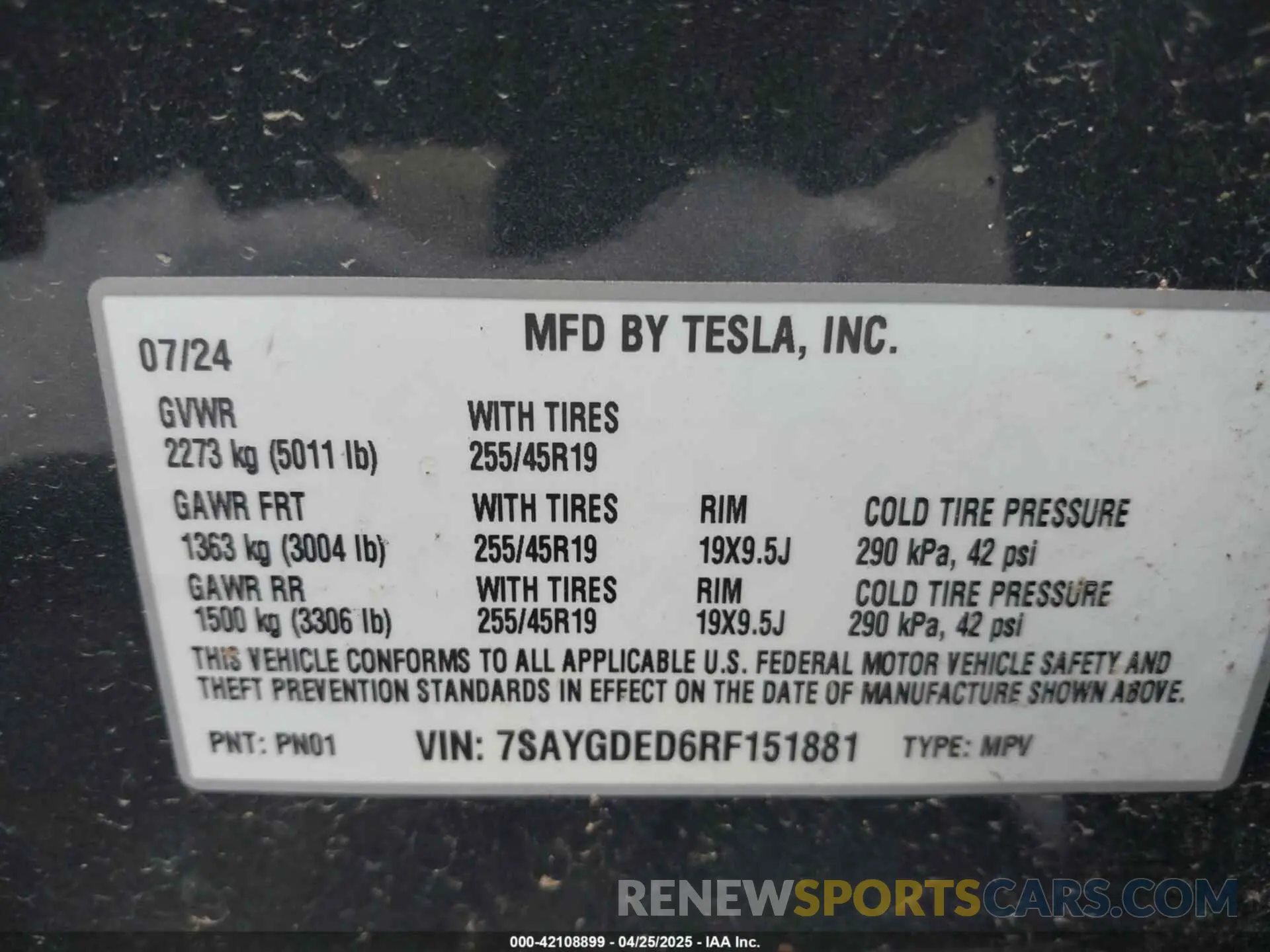 9 Фотография поврежденного автомобиля 7SAYGDED6RF151881 TESLA MODEL Y 2024