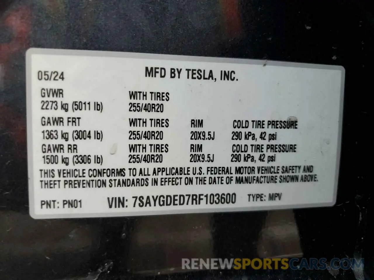 13 Photograph of a damaged car 7SAYGDED7RF103600 TESLA MODEL Y 2024