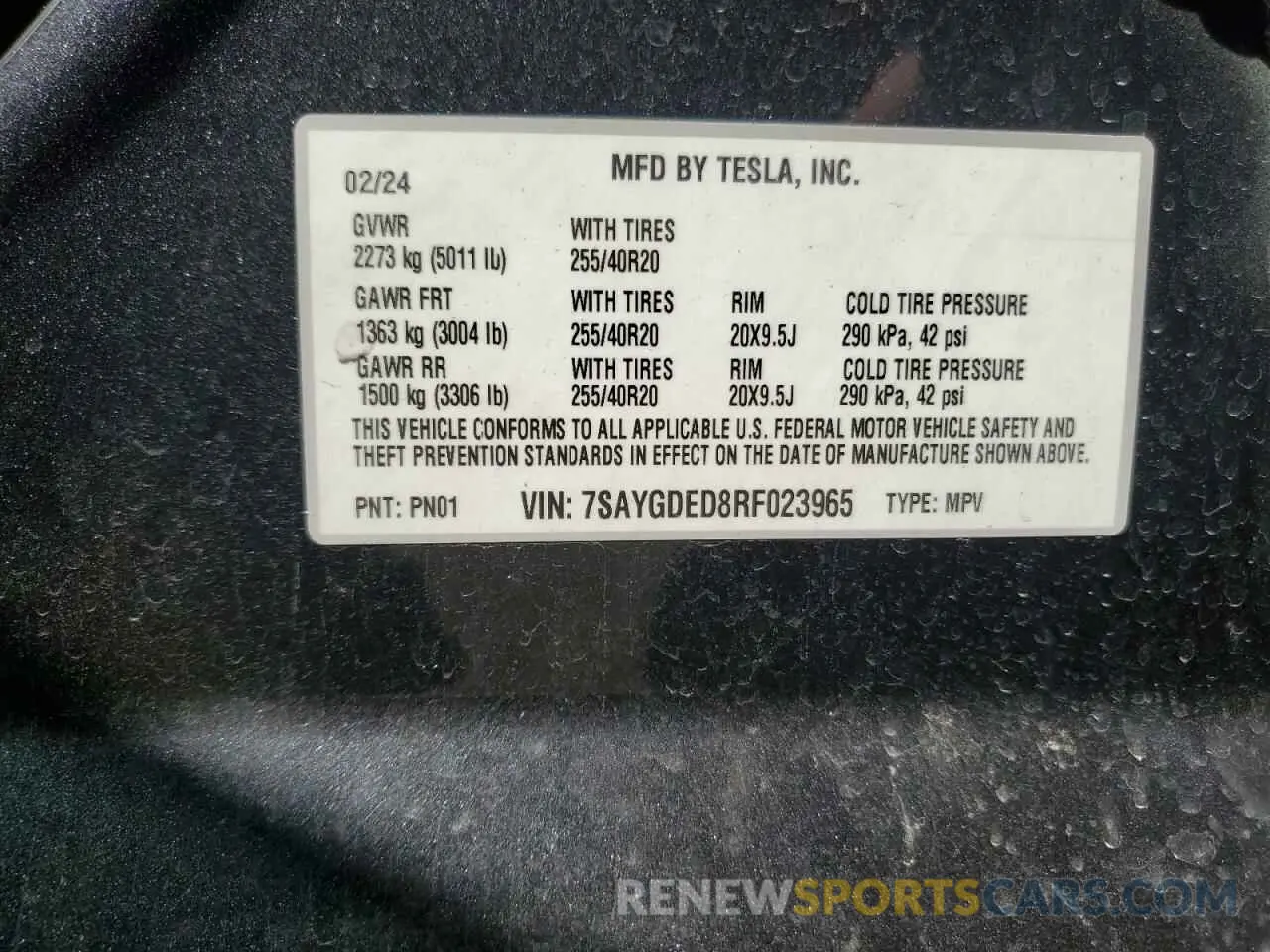 14 Photograph of a damaged car 7SAYGDED8RF023965 TESLA MODEL Y 2024