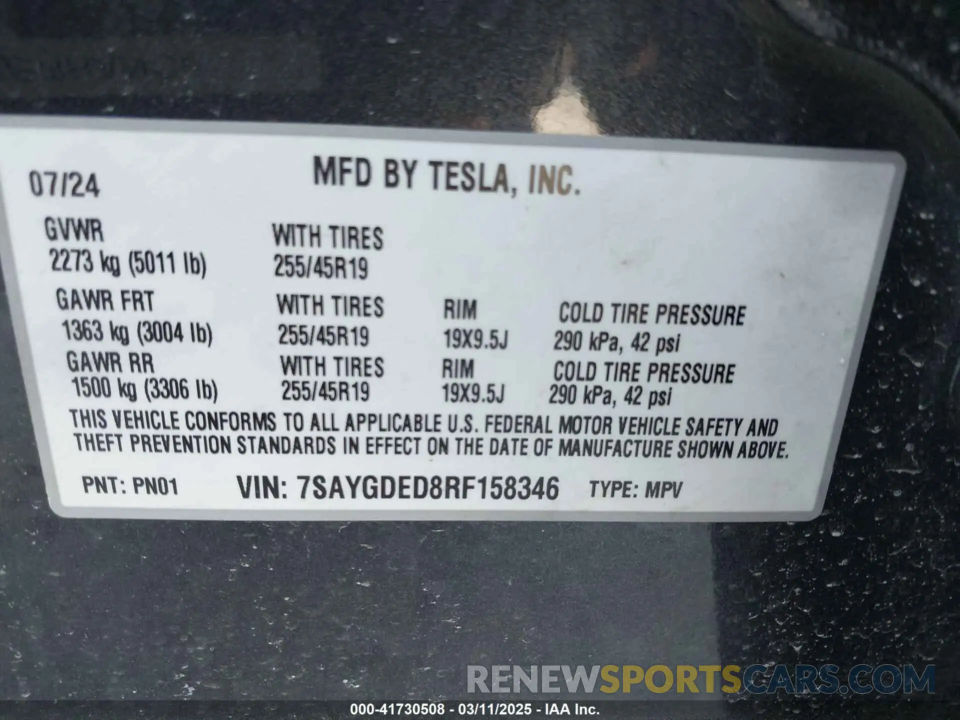 9 Фотография поврежденного автомобиля 7SAYGDED8RF158346 TESLA MODEL Y 2024