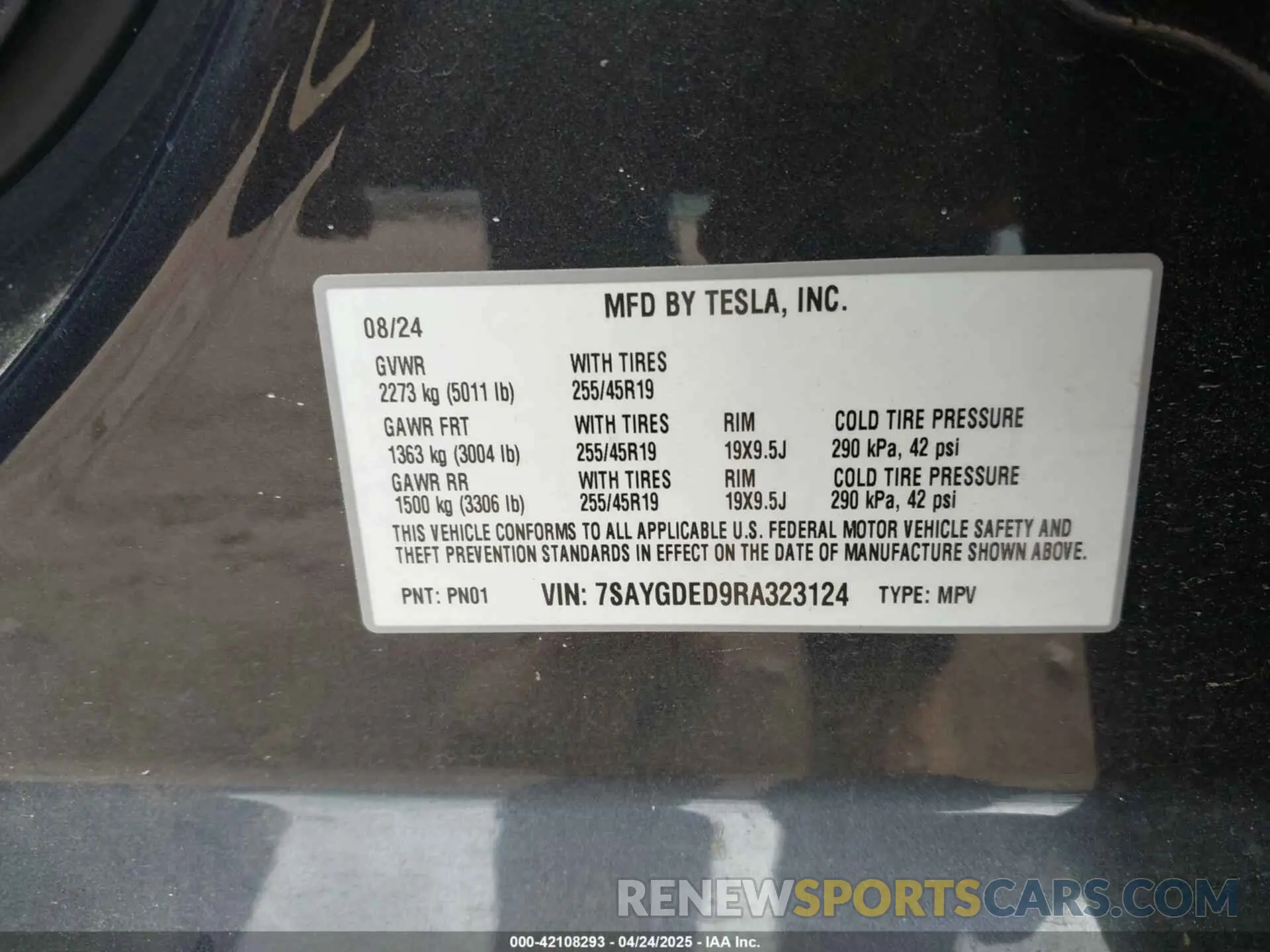 9 Фотография поврежденного автомобиля 7SAYGDED9RA323124 TESLA MODEL Y 2024