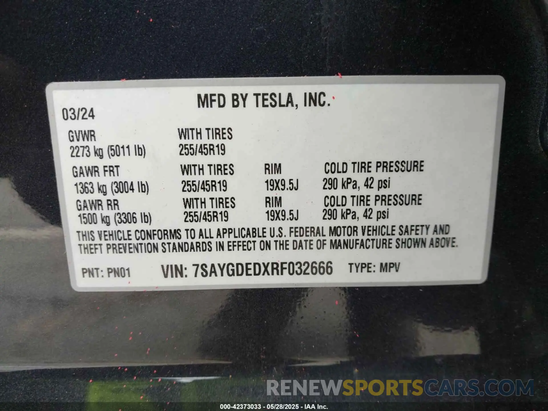 9 Фотография поврежденного автомобиля 7SAYGDEDXRF032666 TESLA MODEL Y 2024