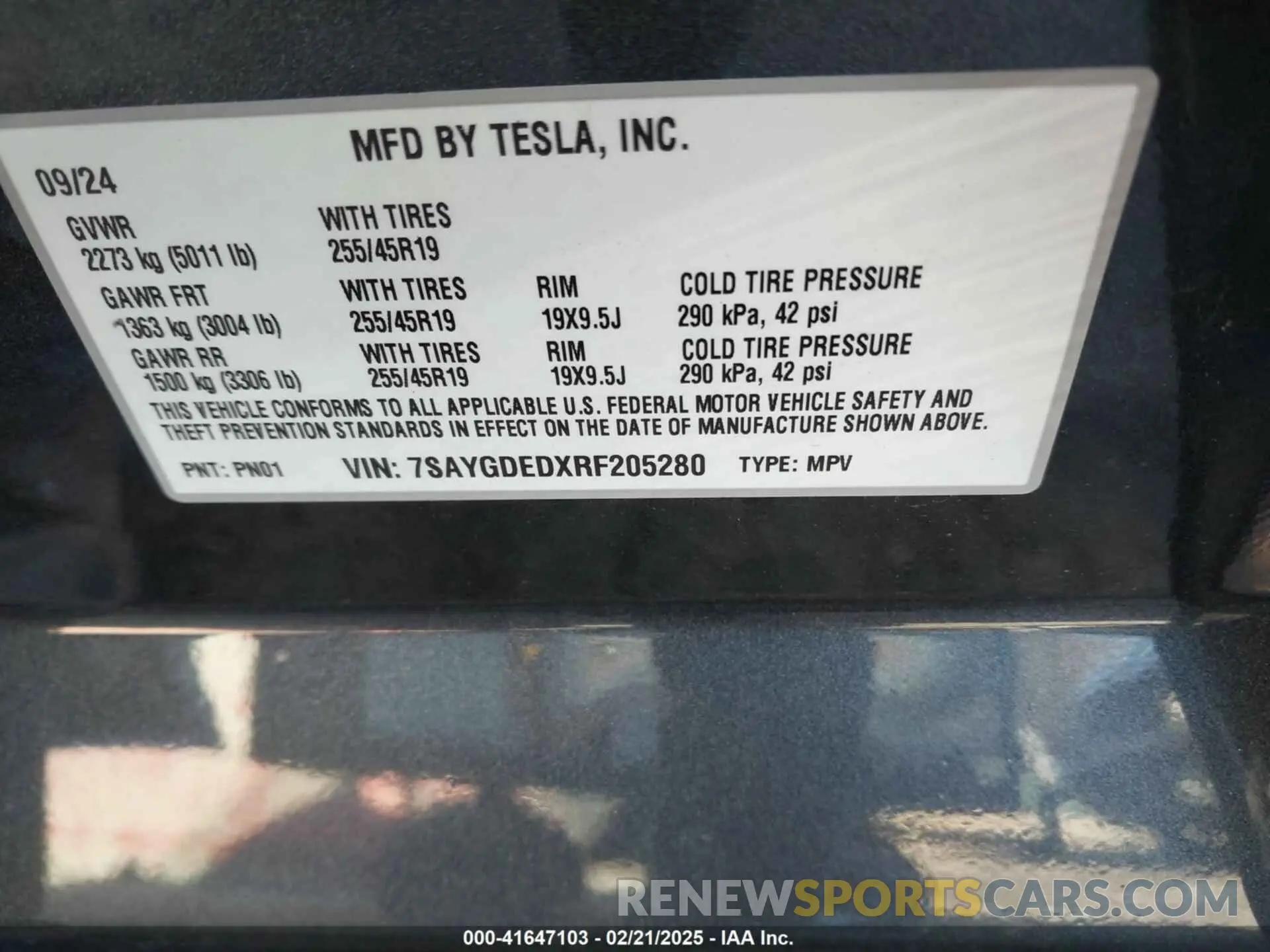 9 Фотография поврежденного автомобиля 7SAYGDEDXRF205280 TESLA MODEL Y 2024