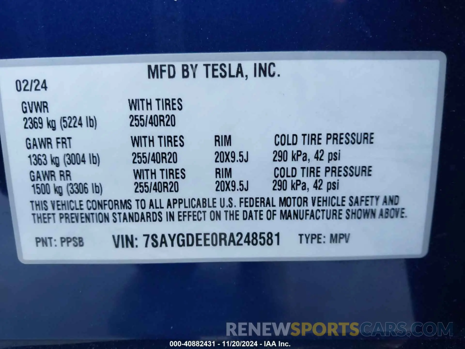 9 Фотография поврежденного автомобиля 7SAYGDEE0RA248581 TESLA MODEL Y 2024