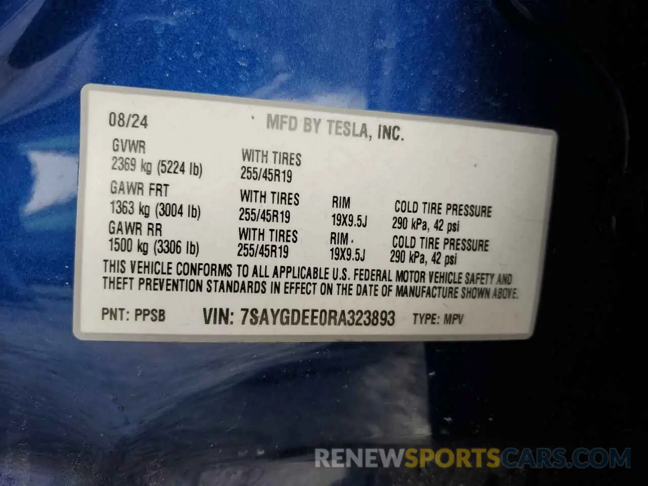 14 Фотография поврежденного автомобиля 7SAYGDEE0RA323893 TESLA MODEL Y 2024