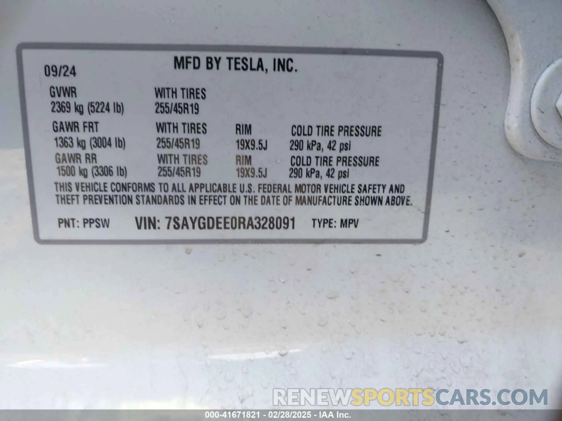 9 Фотография поврежденного автомобиля 7SAYGDEE0RA328091 TESLA MODEL Y 2024