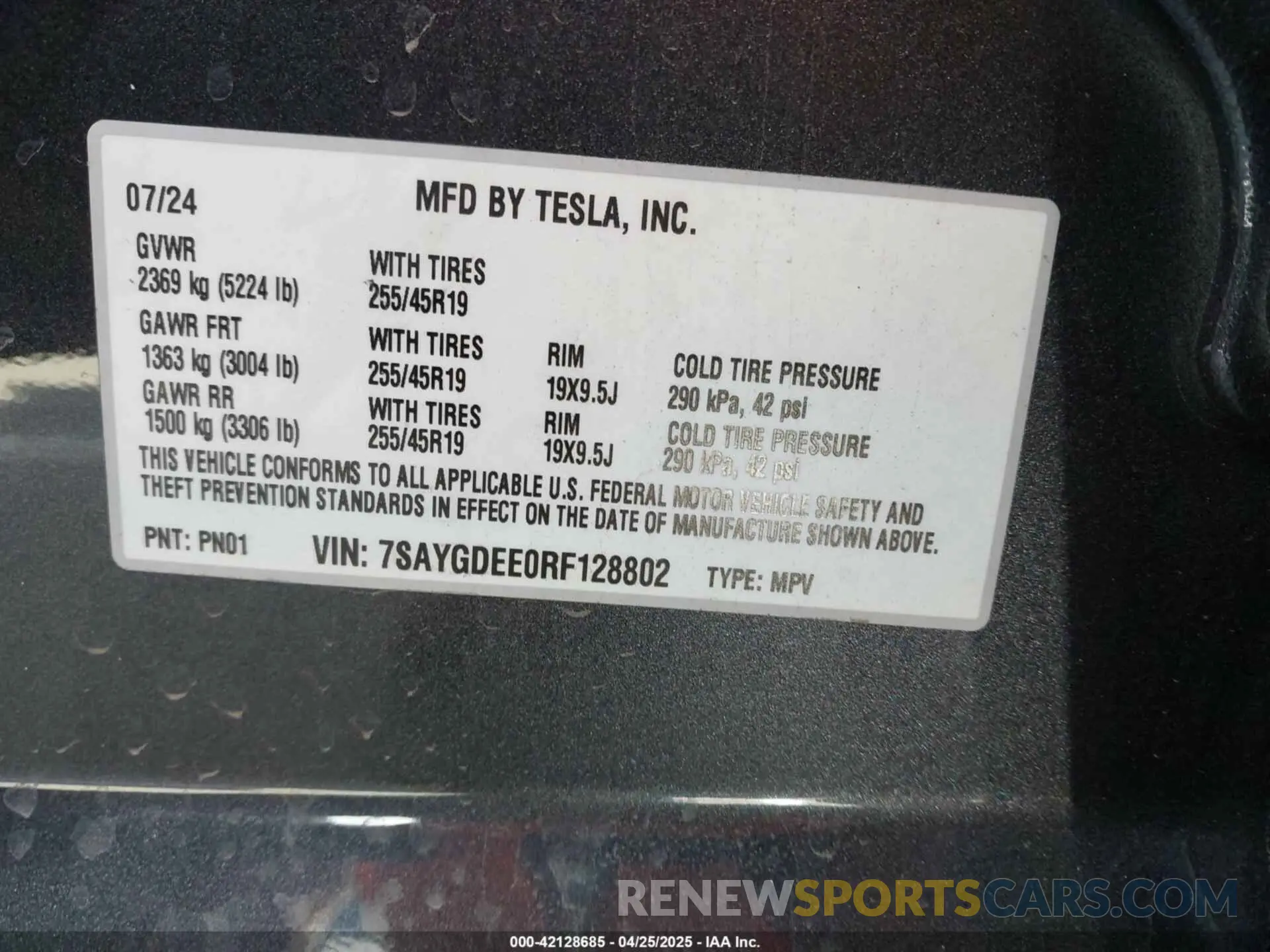 9 Фотография поврежденного автомобиля 7SAYGDEE0RF128802 TESLA MODEL Y 2024