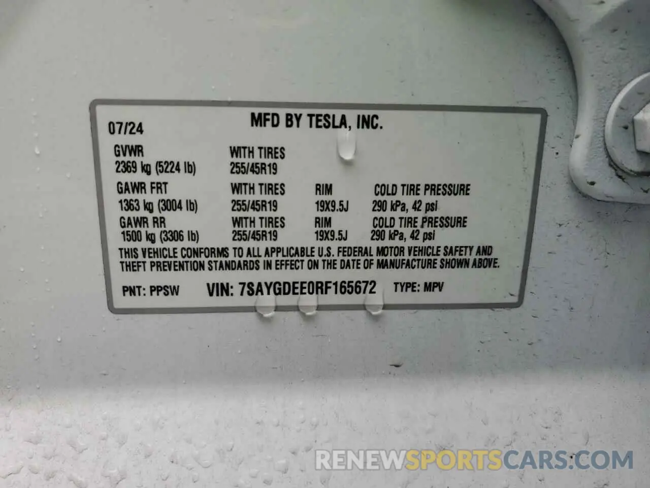 14 Фотография поврежденного автомобиля 7SAYGDEE0RF165672 TESLA MODEL Y 2024