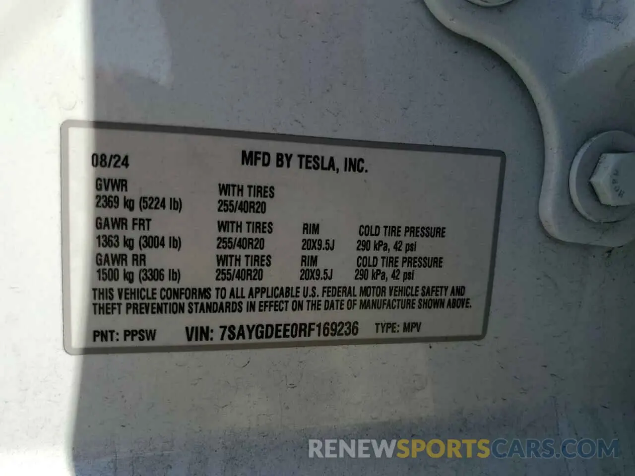 16 Фотография поврежденного автомобиля 7SAYGDEE0RF169236 TESLA MODEL Y 2024