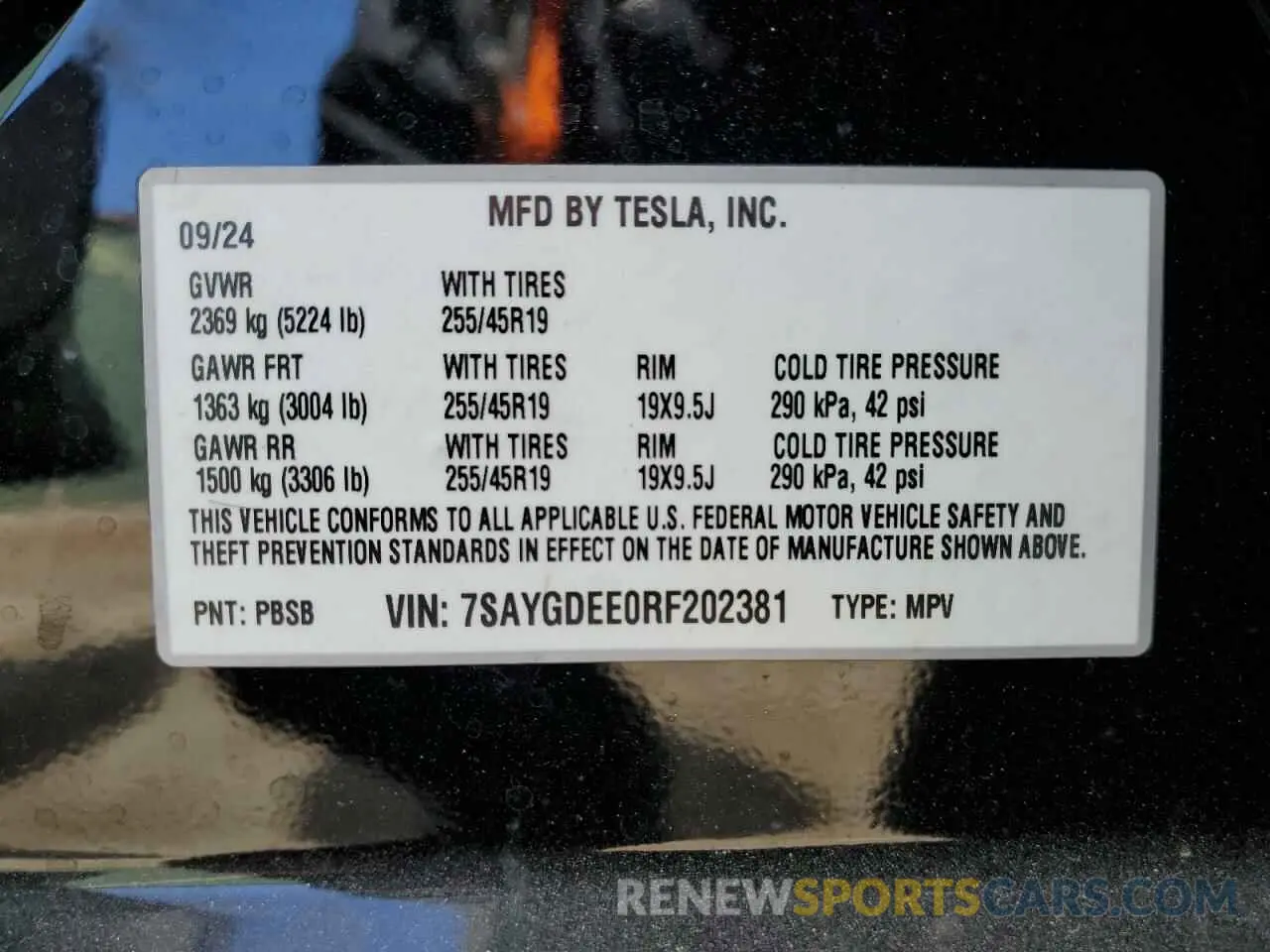 15 Фотография поврежденного автомобиля 7SAYGDEE0RF202381 TESLA MODEL Y 2024