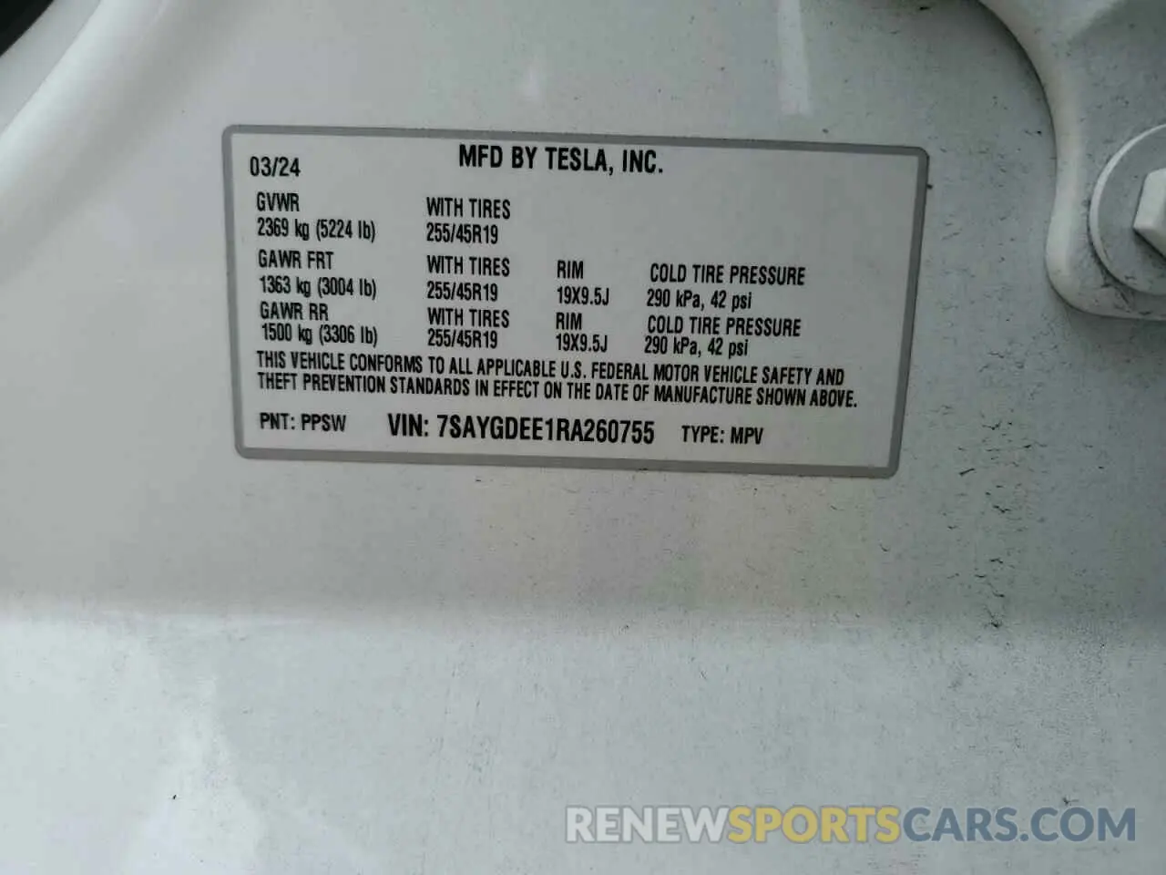 12 Фотография поврежденного автомобиля 7SAYGDEE1RA260755 TESLA MODEL Y 2024