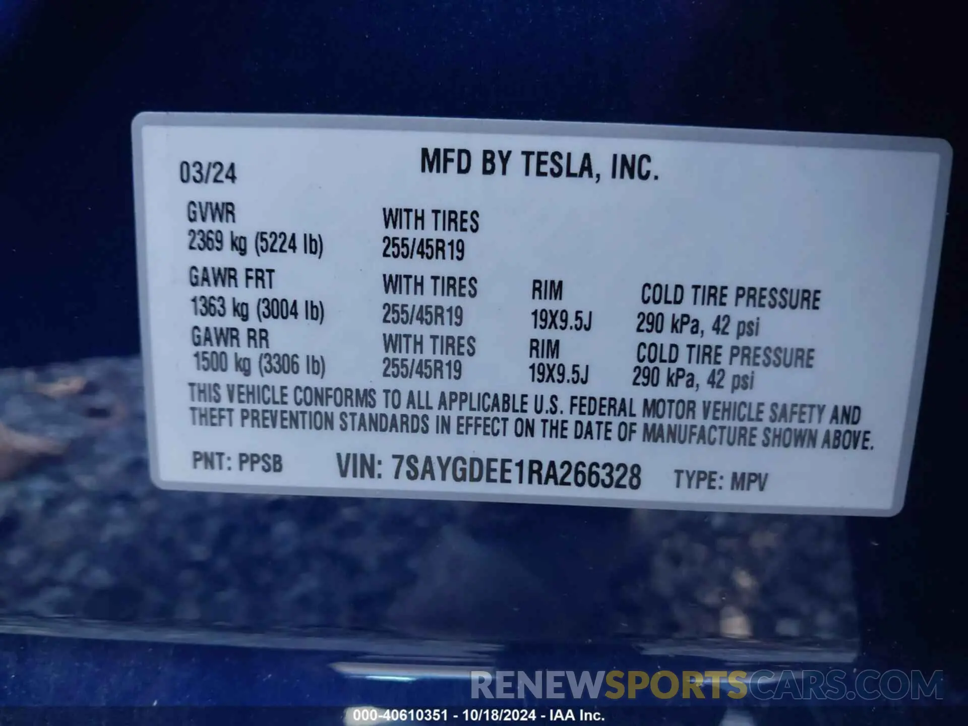 9 Фотография поврежденного автомобиля 7SAYGDEE1RA266328 TESLA MODEL Y 2024