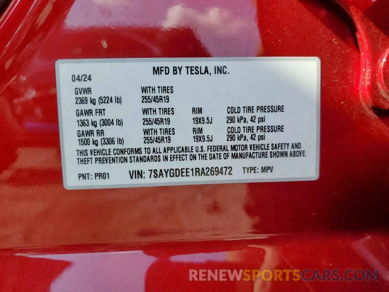 12 Фотография поврежденного автомобиля 7SAYGDEE1RA269472 TESLA MODEL Y 2024
