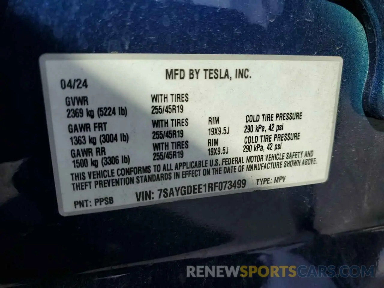 13 Фотография поврежденного автомобиля 7SAYGDEE1RF073499 TESLA MODEL Y 2024