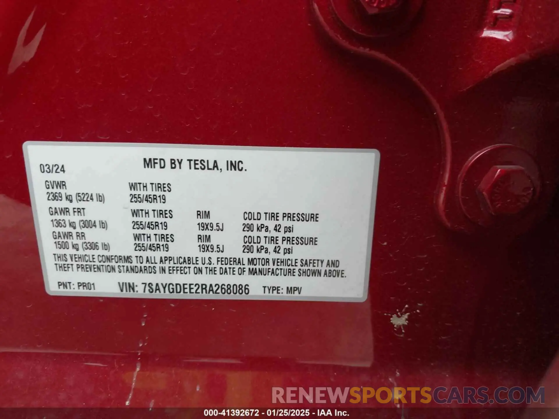 9 Фотография поврежденного автомобиля 7SAYGDEE2RA268086 TESLA MODEL Y 2024