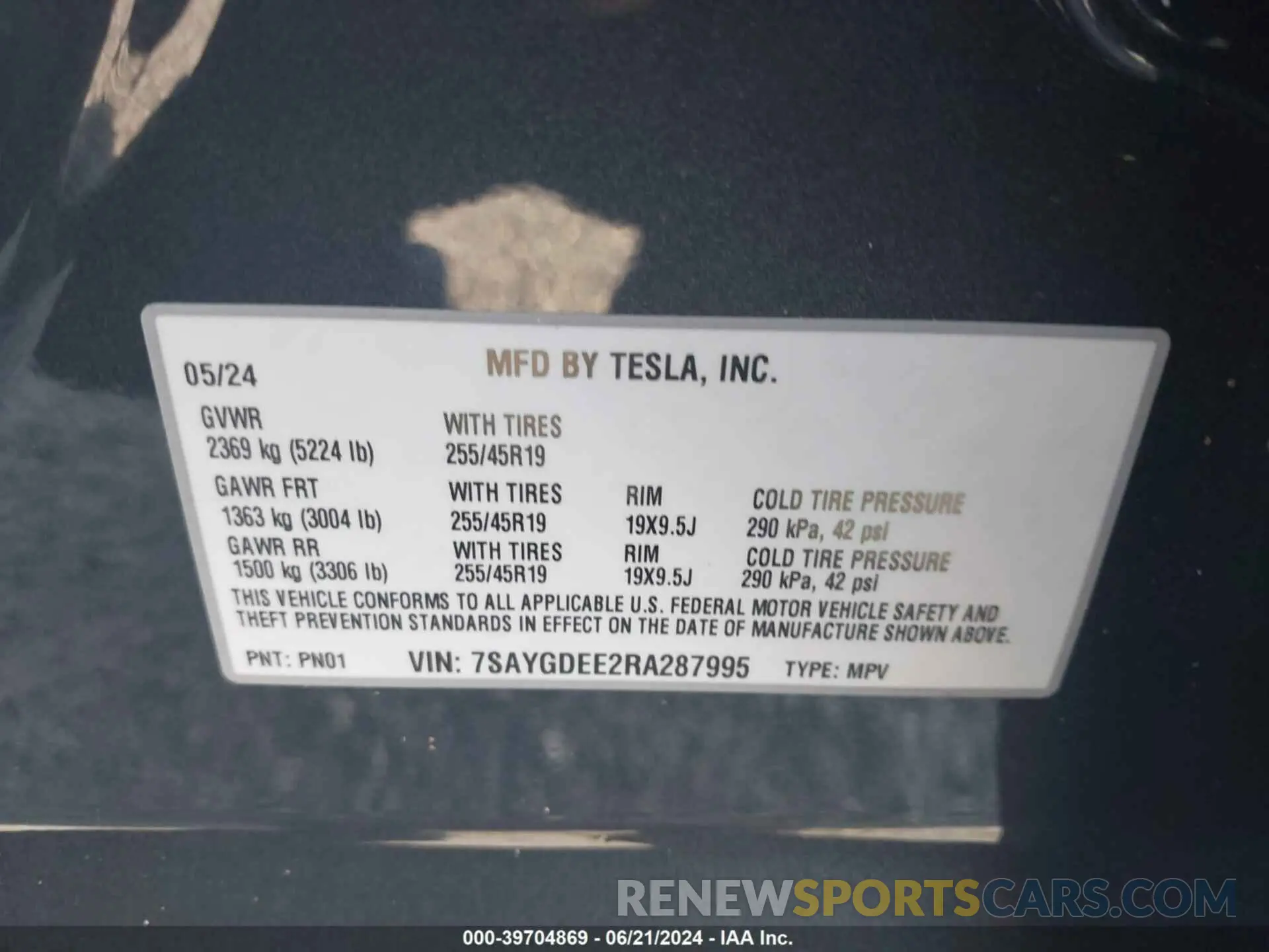 9 Фотография поврежденного автомобиля 7SAYGDEE2RA287995 TESLA MODEL Y 2024