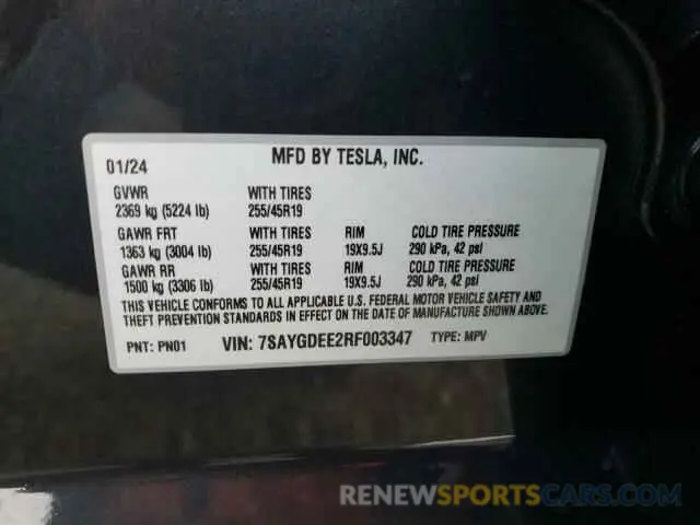13 Photograph of a damaged car 7SAYGDEE2RF003347 TESLA MODEL Y 2024