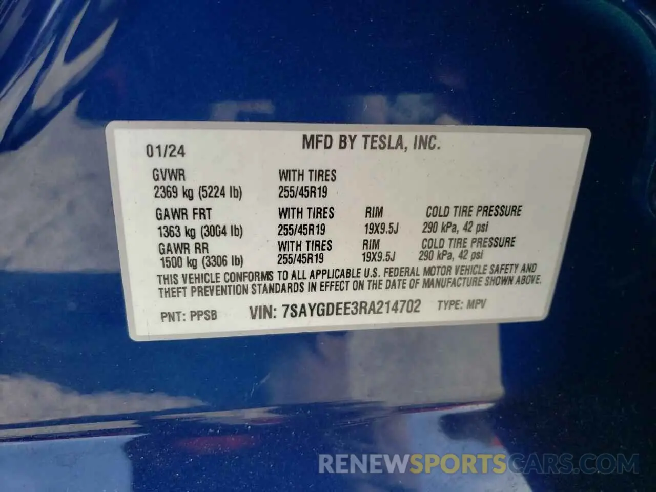 13 Фотография поврежденного автомобиля 7SAYGDEE3RA214702 TESLA MODEL Y 2024