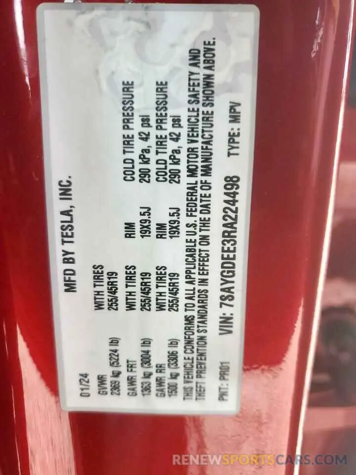 14 Photograph of a damaged car 7SAYGDEE3RA224498 TESLA MODEL Y 2024