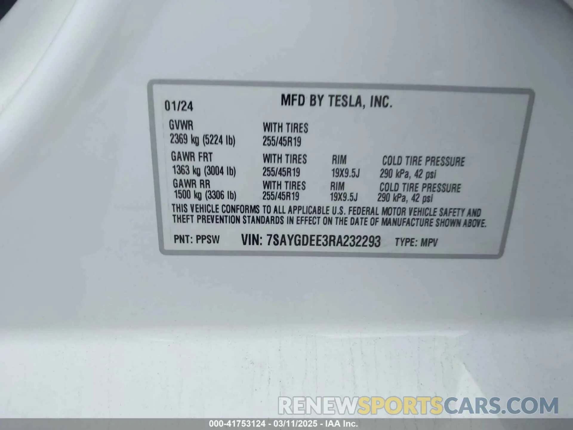 9 Фотография поврежденного автомобиля 7SAYGDEE3RA232293 TESLA MODEL Y 2024