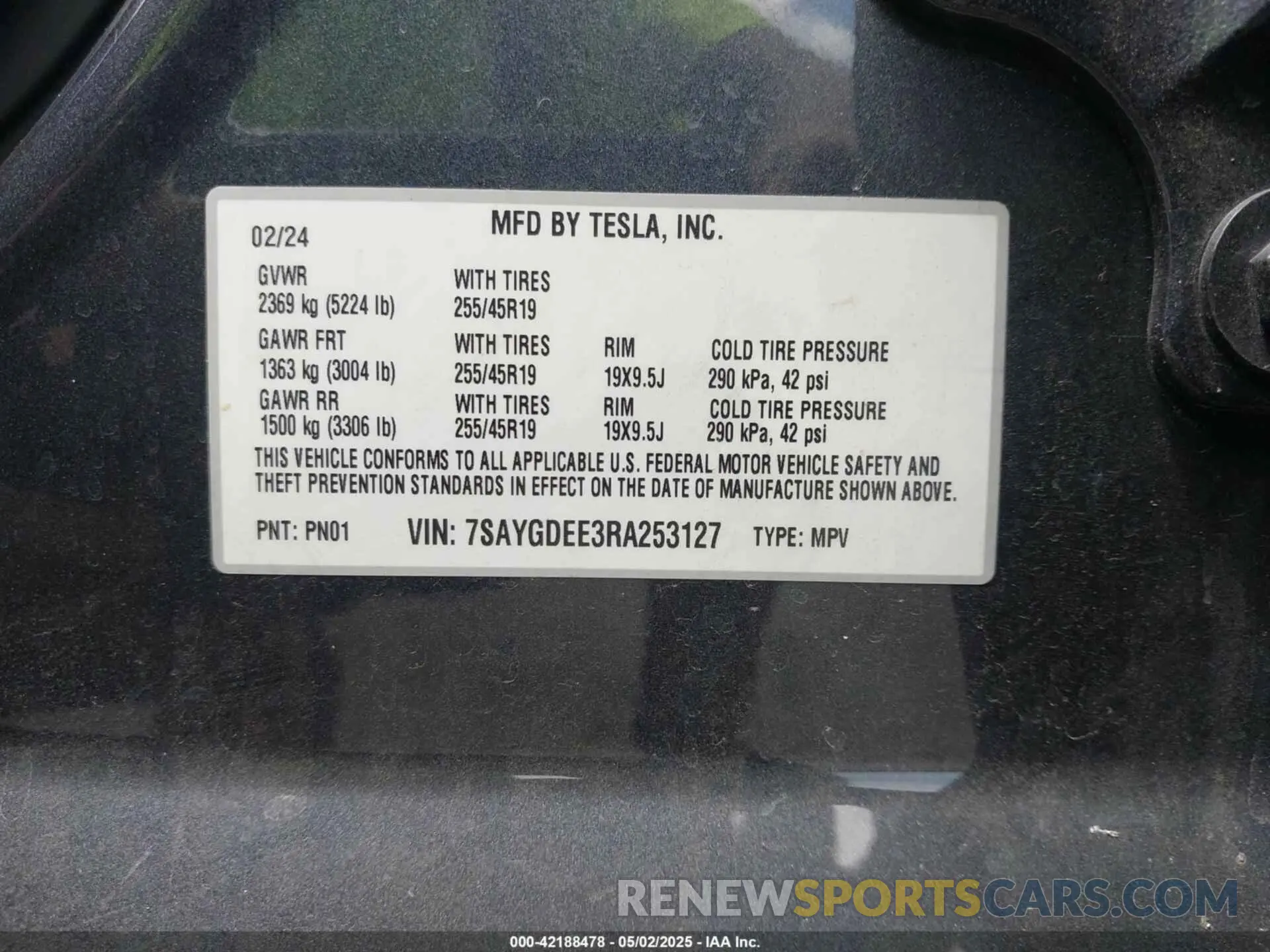 9 Фотография поврежденного автомобиля 7SAYGDEE3RA253127 TESLA MODEL Y 2024