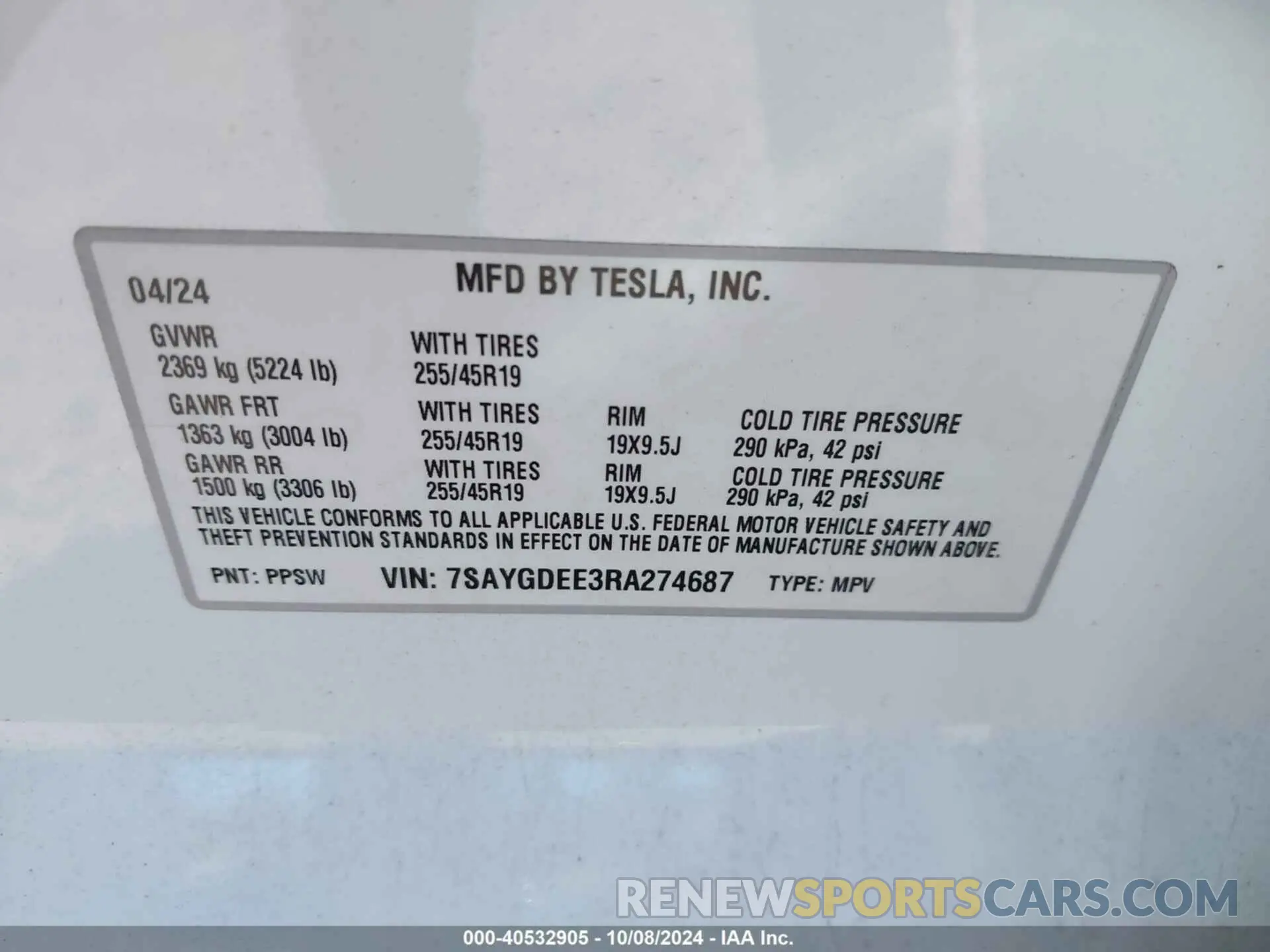 9 Фотография поврежденного автомобиля 7SAYGDEE3RA274687 TESLA MODEL Y 2024