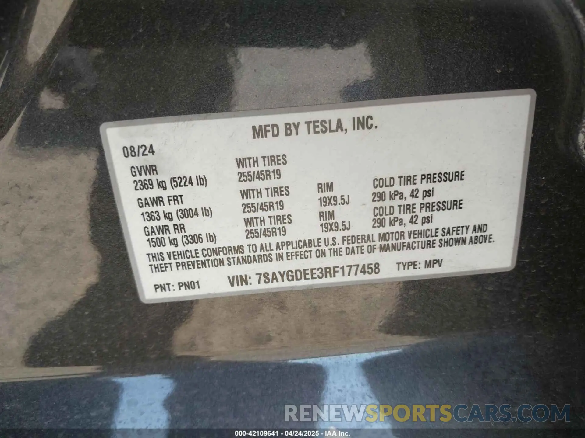 9 Фотография поврежденного автомобиля 7SAYGDEE3RF177458 TESLA MODEL Y 2024