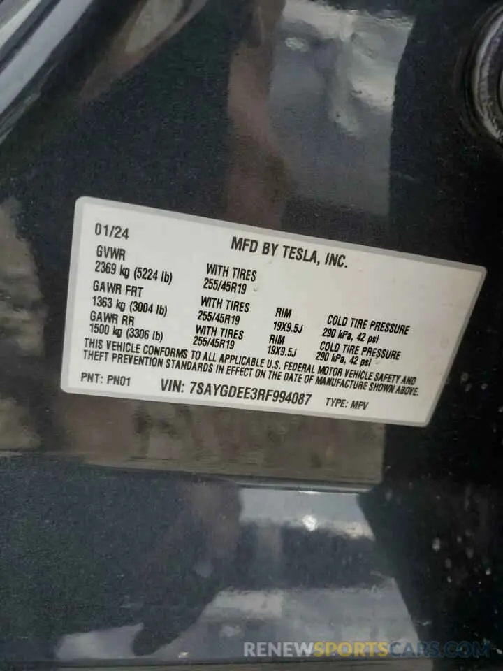 14 Photograph of a damaged car 7SAYGDEE3RF994087 TESLA MODEL Y 2024