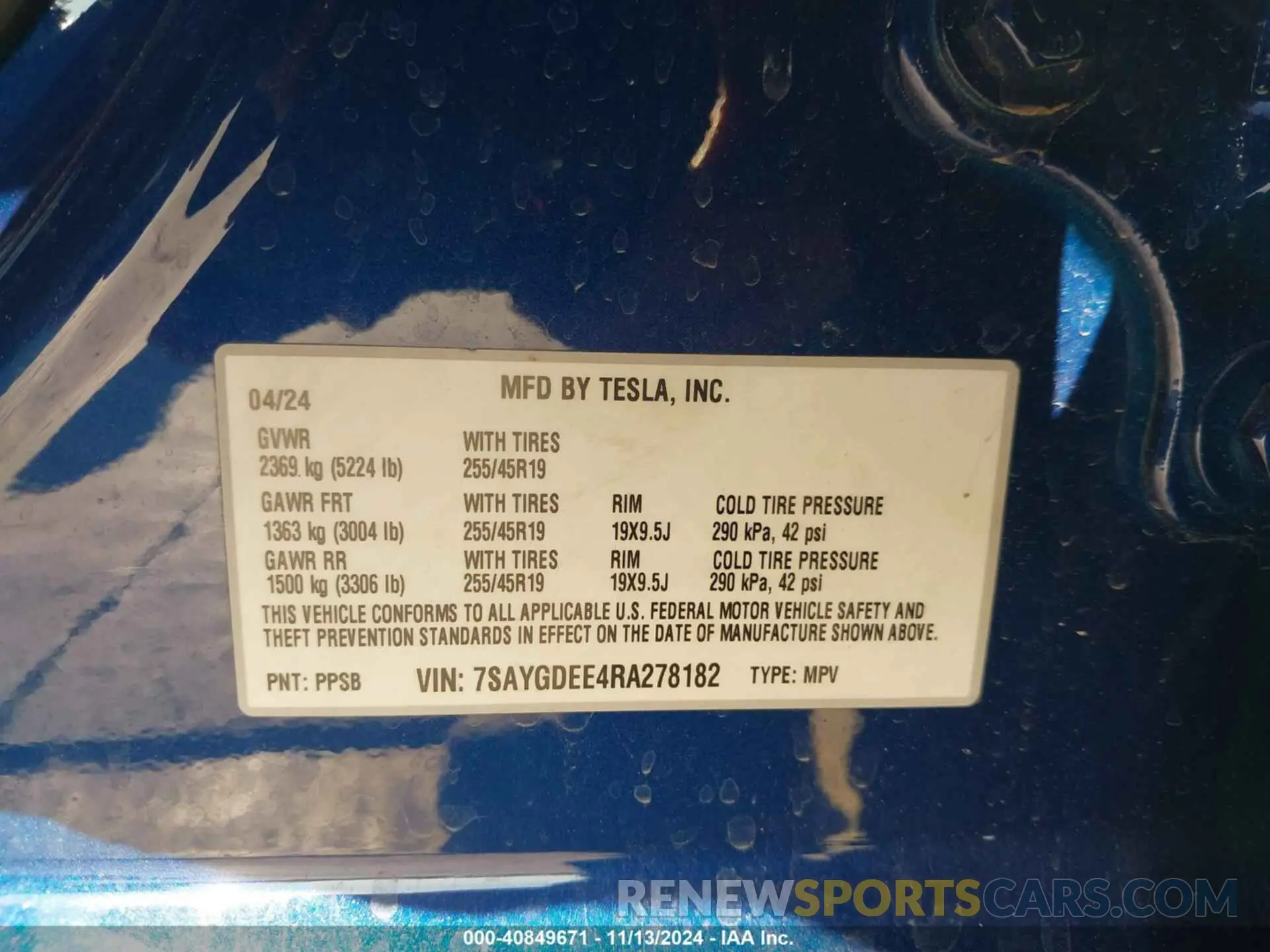 9 Фотография поврежденного автомобиля 7SAYGDEE4RA278182 TESLA MODEL Y 2024