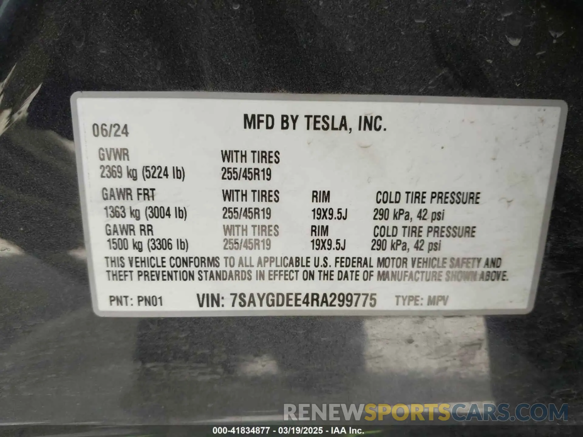 9 Фотография поврежденного автомобиля 7SAYGDEE4RA299775 TESLA MODEL Y 2024