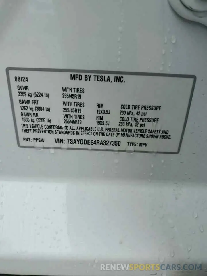 15 Photograph of a damaged car 7SAYGDEE4RA327350 TESLA MODEL Y 2024