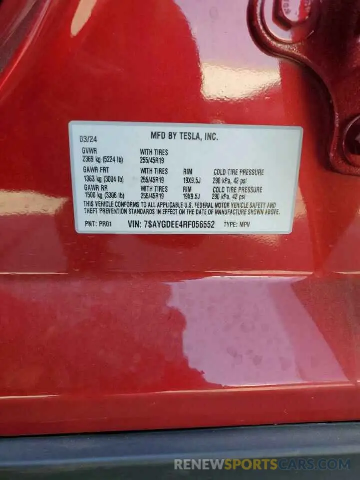 13 Photograph of a damaged car 7SAYGDEE4RF056552 TESLA MODEL Y 2024