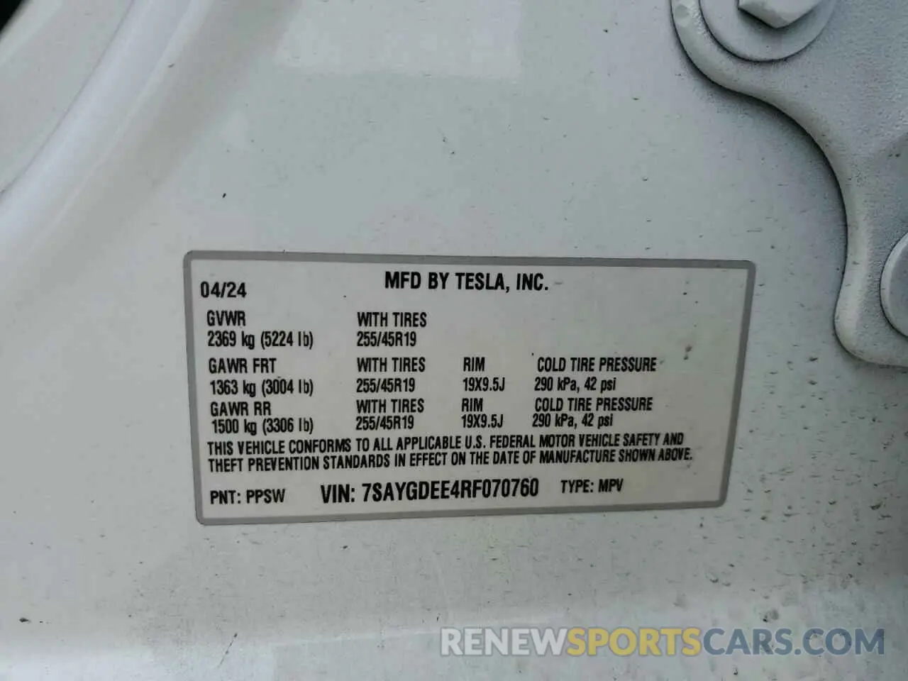 14 Фотография поврежденного автомобиля 7SAYGDEE4RF070760 TESLA MODEL Y 2024