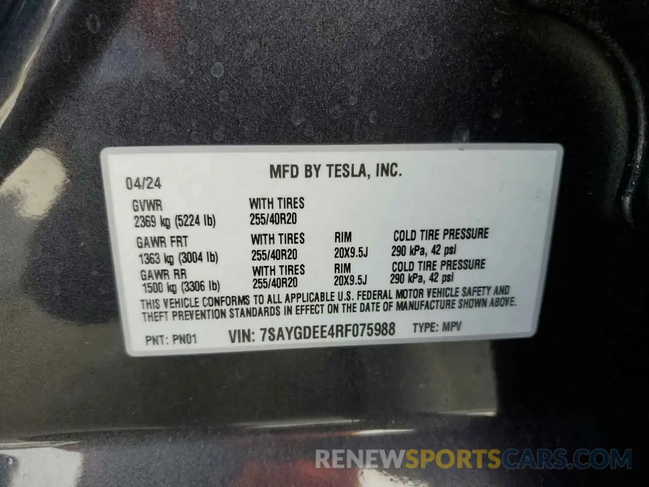 14 Photograph of a damaged car 7SAYGDEE4RF075988 TESLA MODEL Y 2024