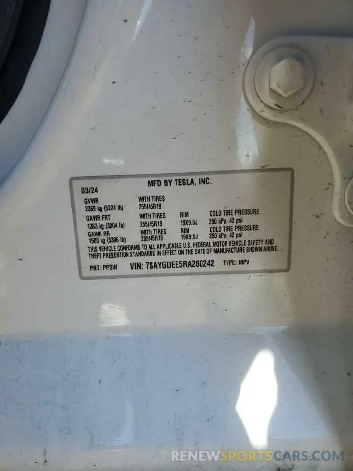 15 Photograph of a damaged car 7SAYGDEE5RA260242 TESLA MODEL Y 2024
