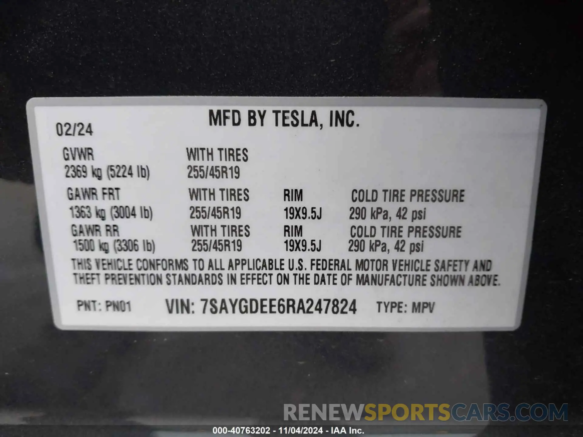 9 Фотография поврежденного автомобиля 7SAYGDEE6RA247824 TESLA MODEL Y 2024
