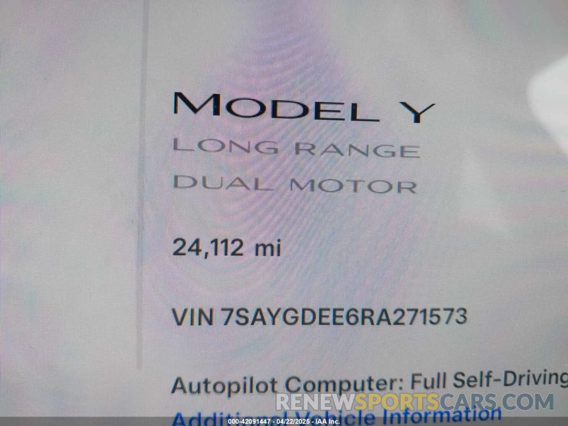 7 Фотография поврежденного автомобиля 7SAYGDEE6RA271573 TESLA MODEL Y 2024