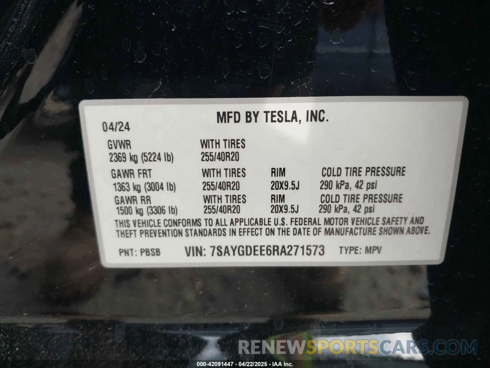 9 Фотография поврежденного автомобиля 7SAYGDEE6RA271573 TESLA MODEL Y 2024