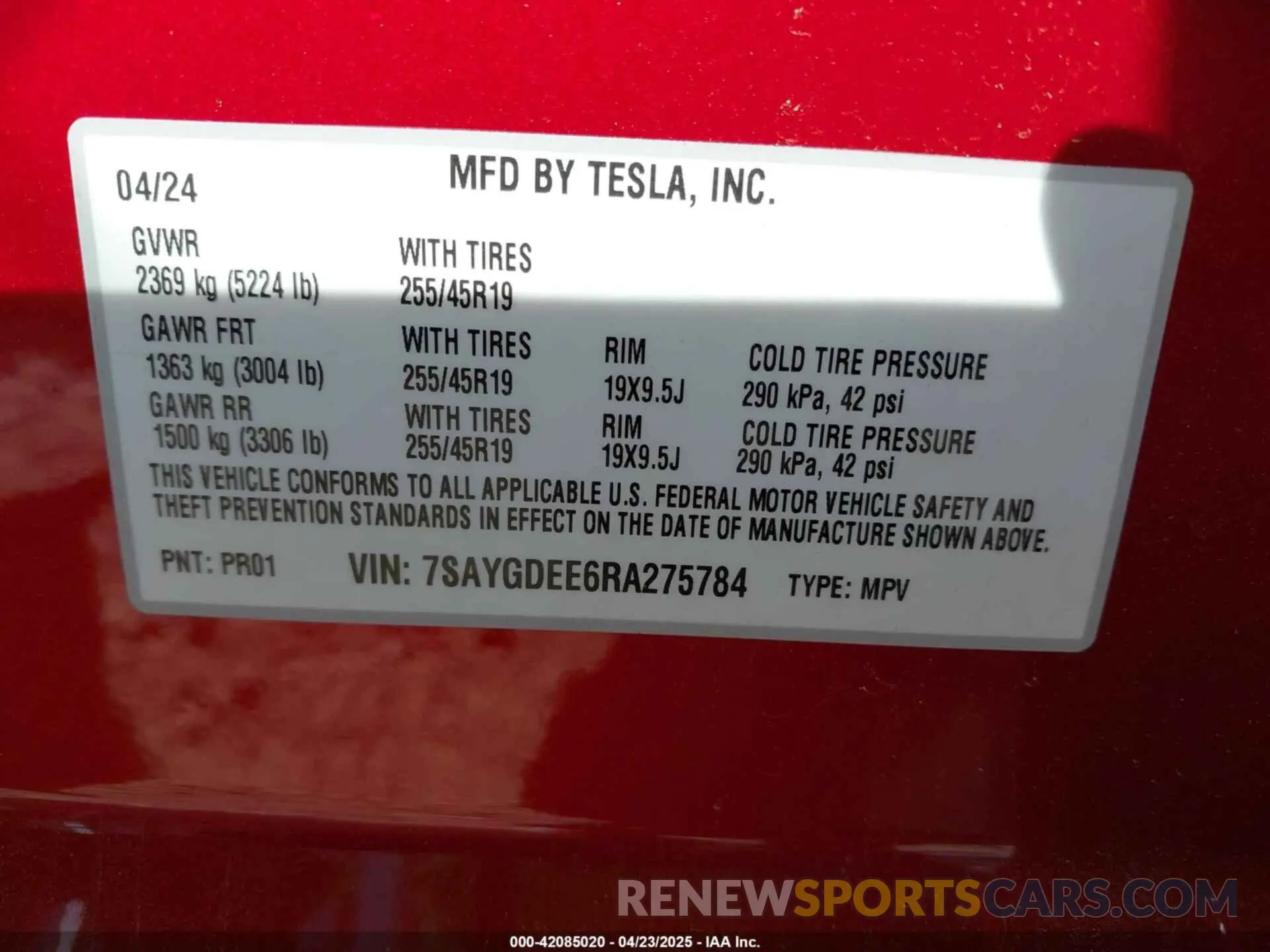 9 Фотография поврежденного автомобиля 7SAYGDEE6RA275784 TESLA MODEL Y 2024