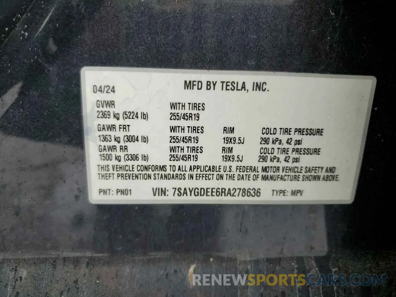 12 Фотография поврежденного автомобиля 7SAYGDEE6RA278636 TESLA MODEL Y 2024