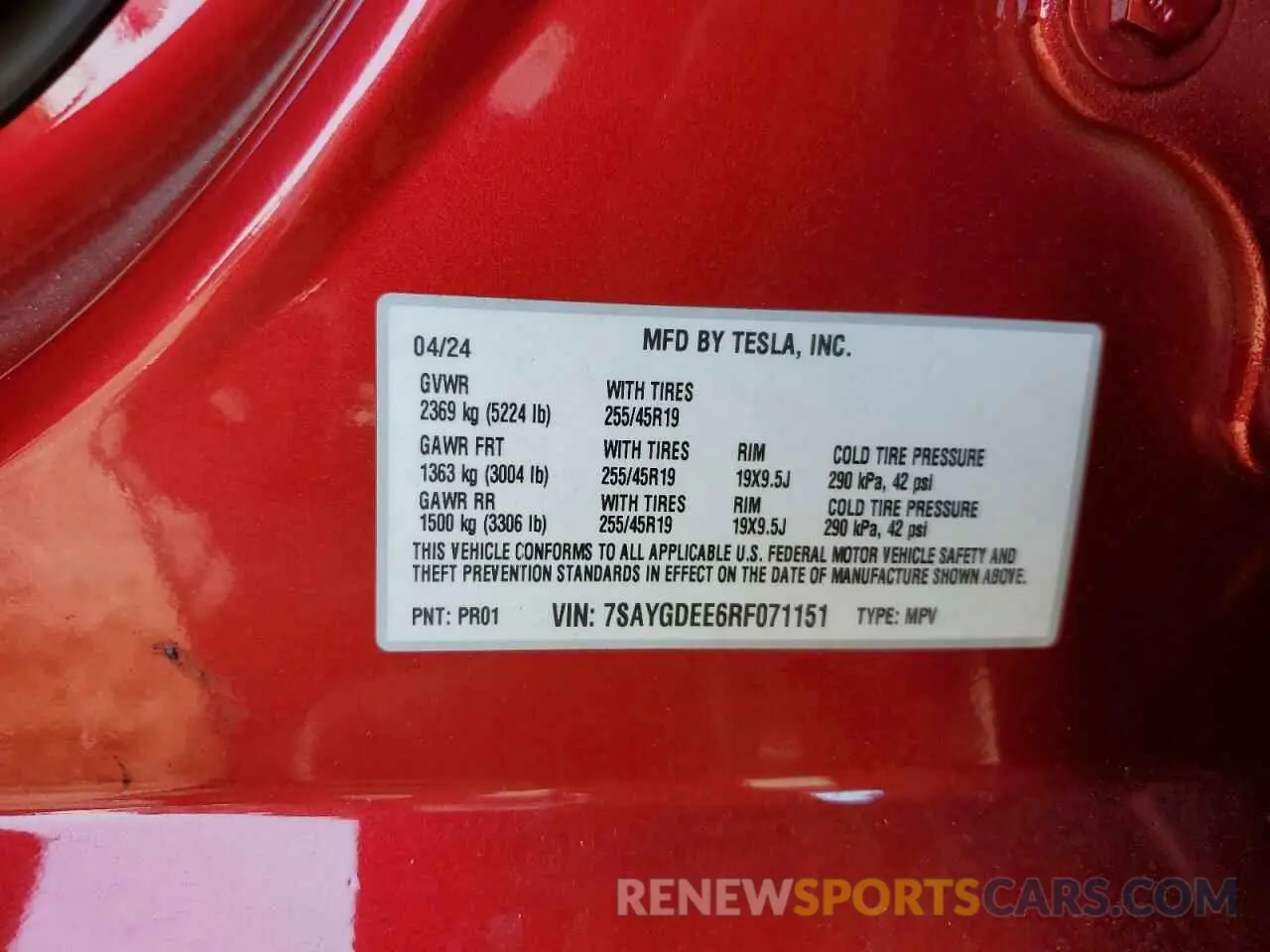 13 Photograph of a damaged car 7SAYGDEE6RF071151 TESLA MODEL Y 2024
