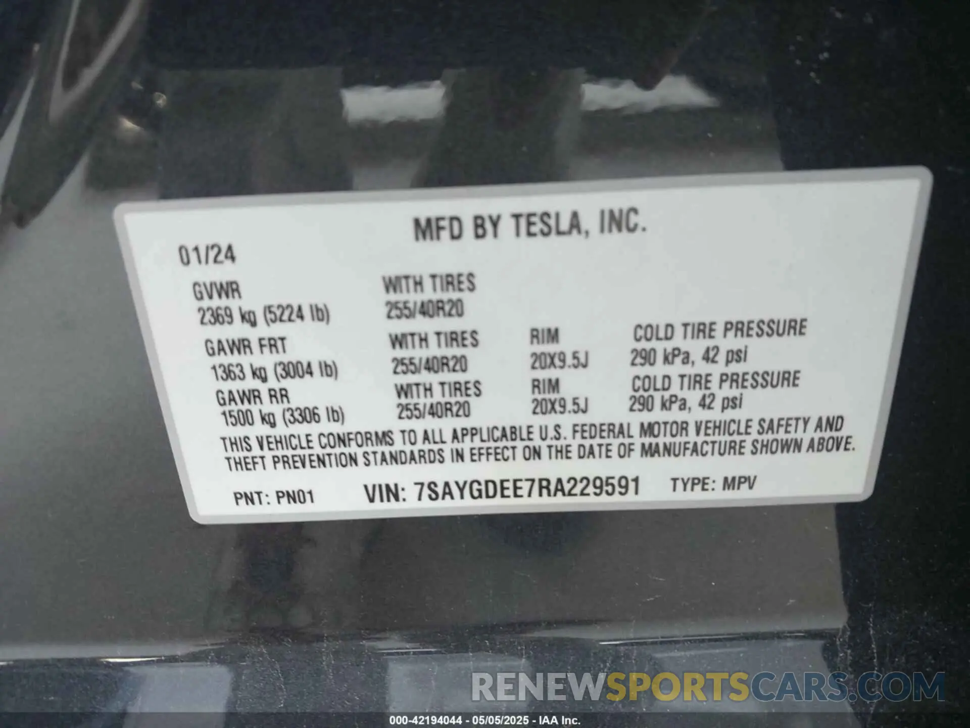 9 Фотография поврежденного автомобиля 7SAYGDEE7RA229591 TESLA MODEL Y 2024