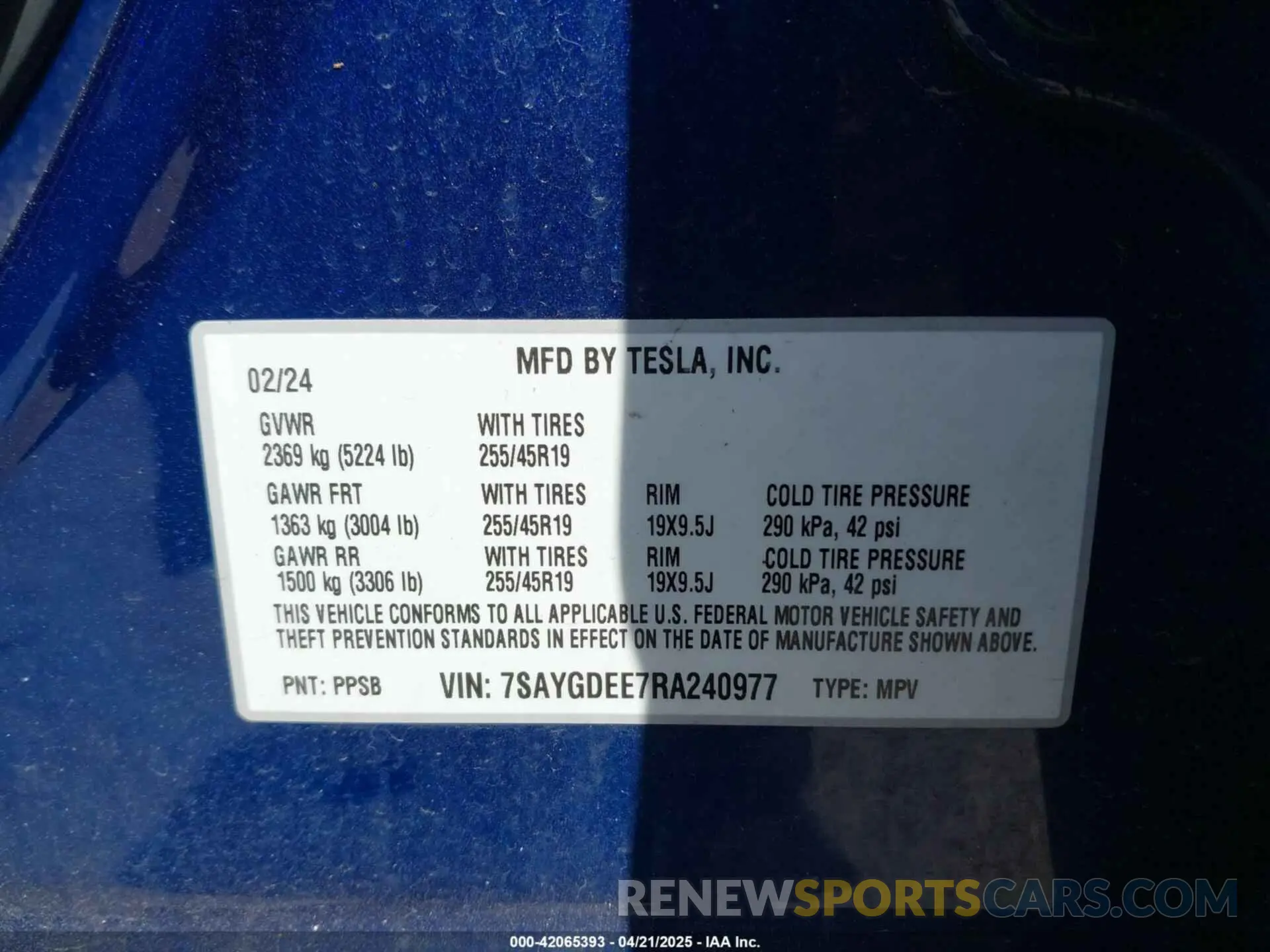 9 Фотография поврежденного автомобиля 7SAYGDEE7RA240977 TESLA MODEL Y 2024