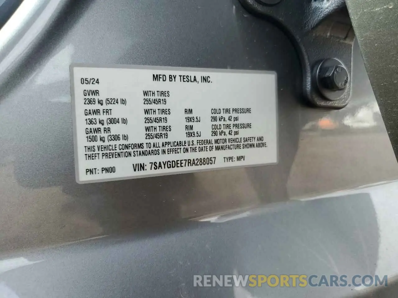 14 Фотография поврежденного автомобиля 7SAYGDEE7RA288057 TESLA MODEL Y 2024