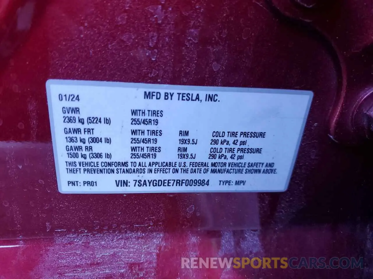 15 Photograph of a damaged car 7SAYGDEE7RF009984 TESLA MODEL Y 2024