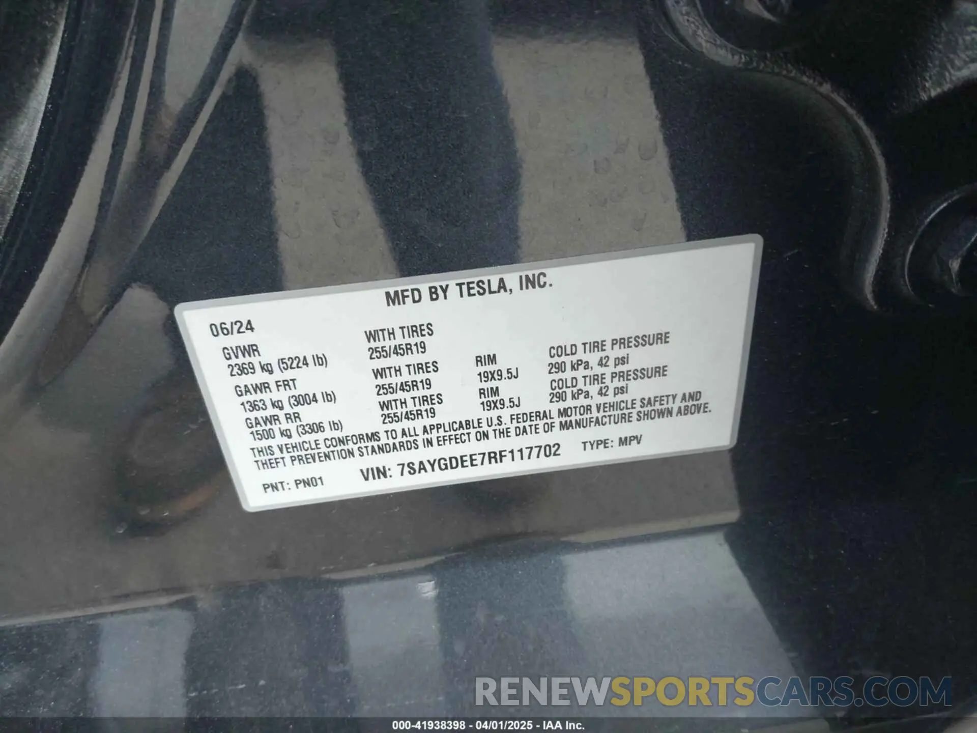 9 Фотография поврежденного автомобиля 7SAYGDEE7RF117702 TESLA MODEL Y 2024